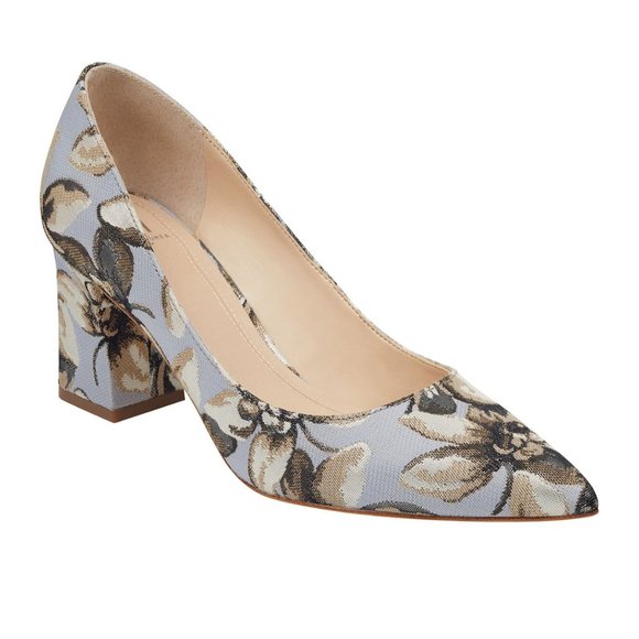 Marc Fisher Floral Block Heel Pumps - Blue and Brown - Picture 1 of 5